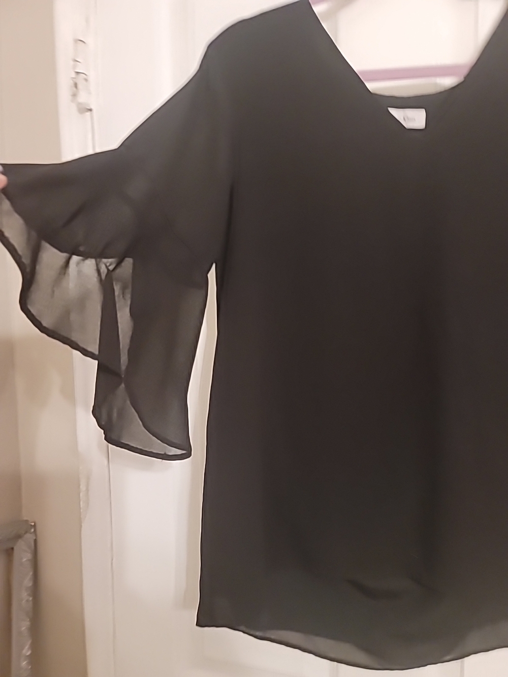 Black Flutter Sleeve Chiffon Blouse